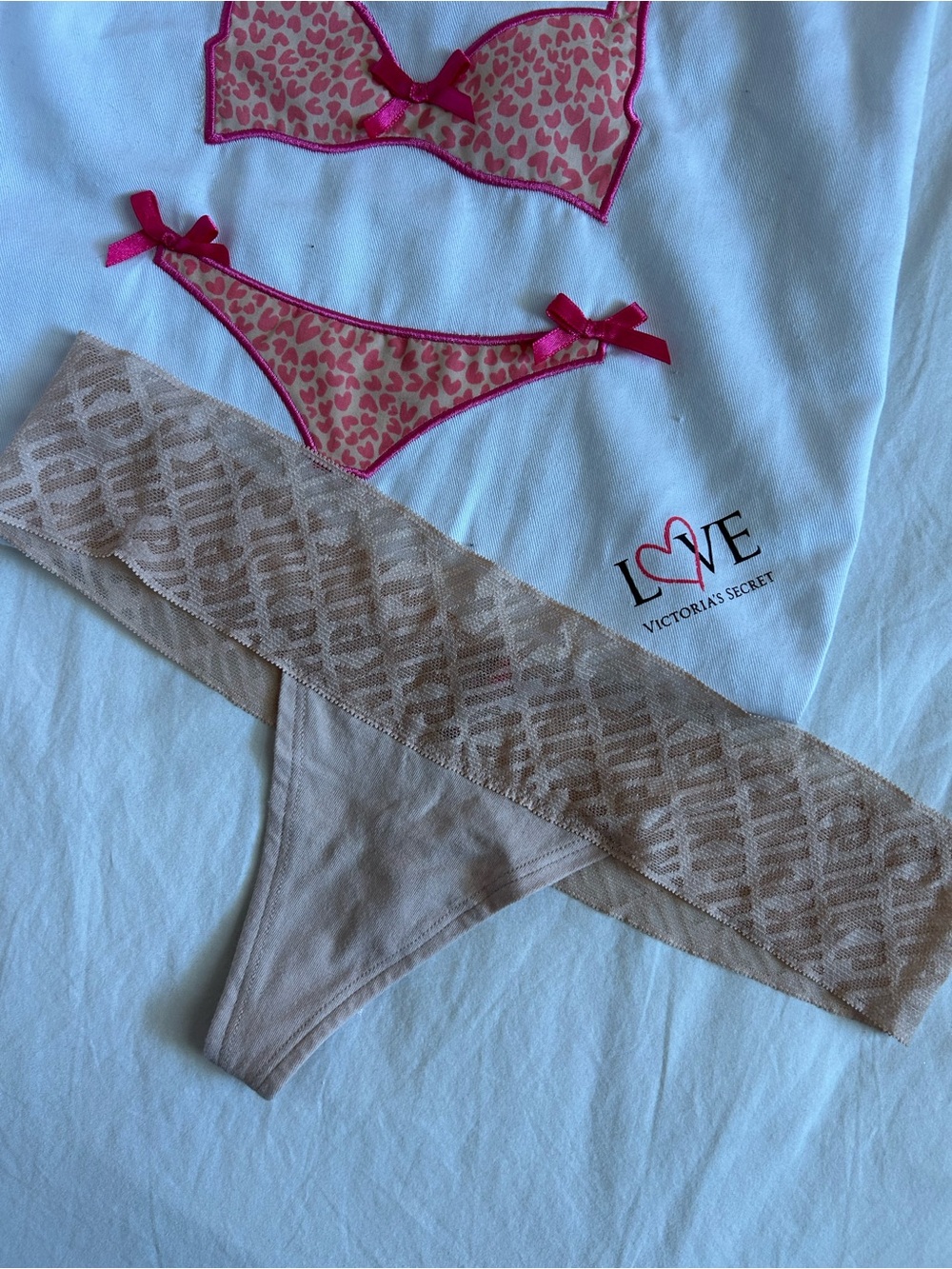 PINK Victoria's Secret Nude Beige Lace-Trim Thong